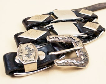 80s Vtg Black Genuine Suede Leather & Gold Buckle Wide Waist  display picture 2
