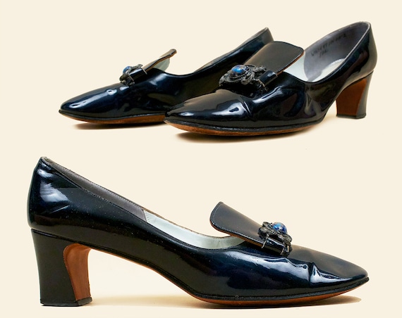 60s Vtg Midnight Blue Patent Leather Filigree Cabo