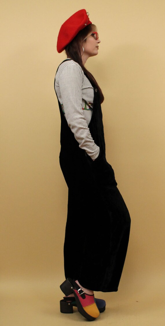 90s Vtg Black Velvet Overalls Bib Suspender Jumps… - image 3