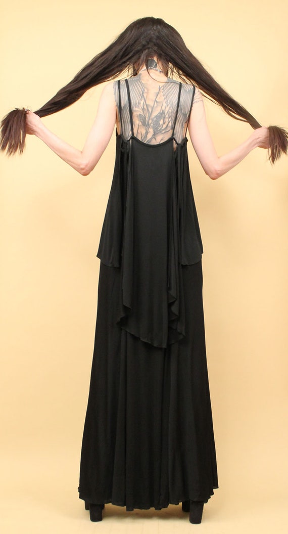 1970s Holly Harp Black & White Print Flared Black Pantsuit