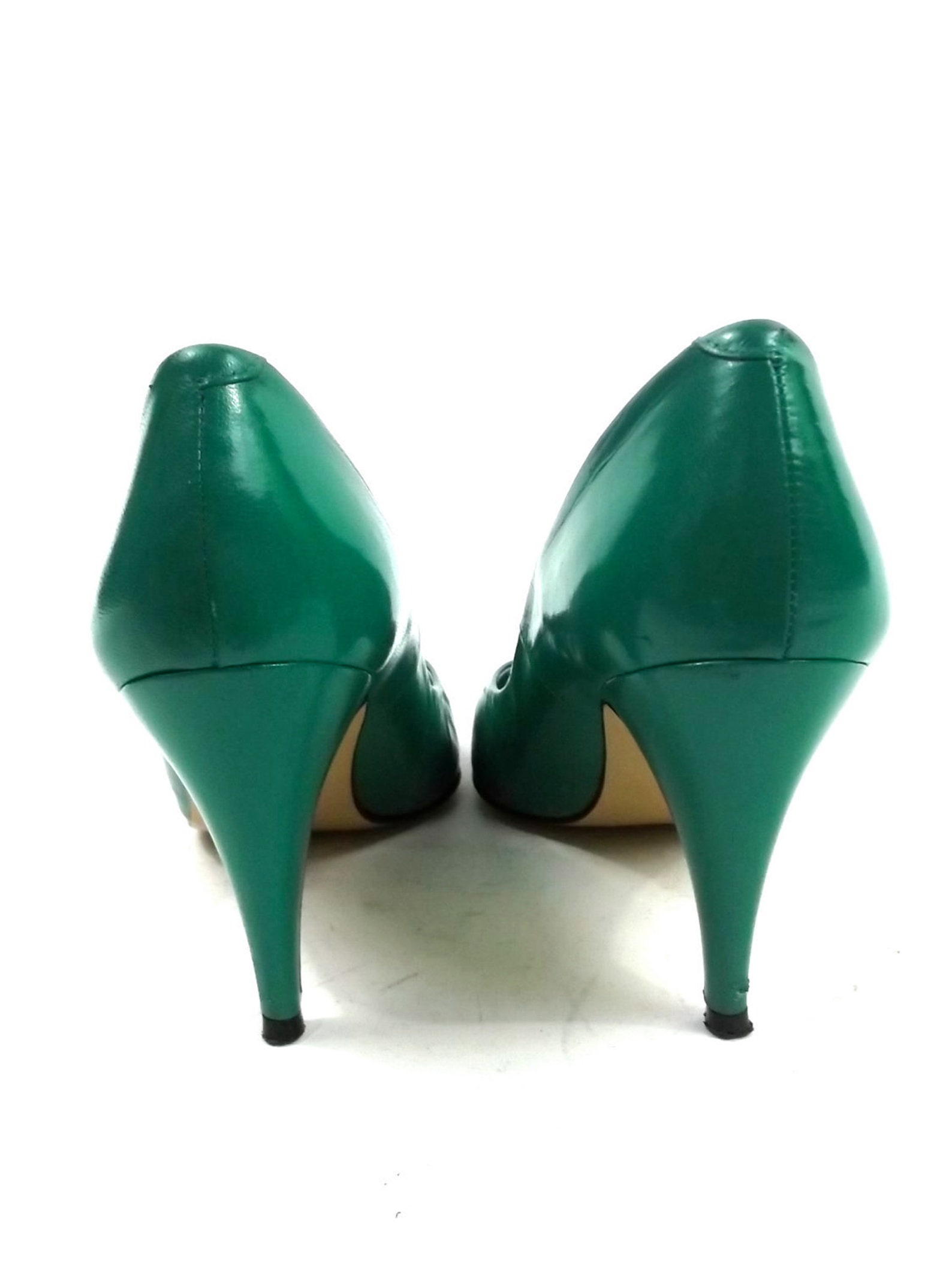 Emerald Green Leather Heels // Size 7 // womens vintage shoes Etsy