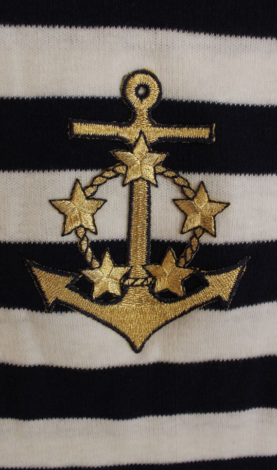 80s Vtg Sailor Striped Nautical Anchor Embroidere… - image 9