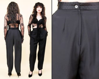 希少 90s VERSACE Two-Tuck Black Pants 90s Vtg Gianni Versace Couture Black Pants Straight Leg Trouser