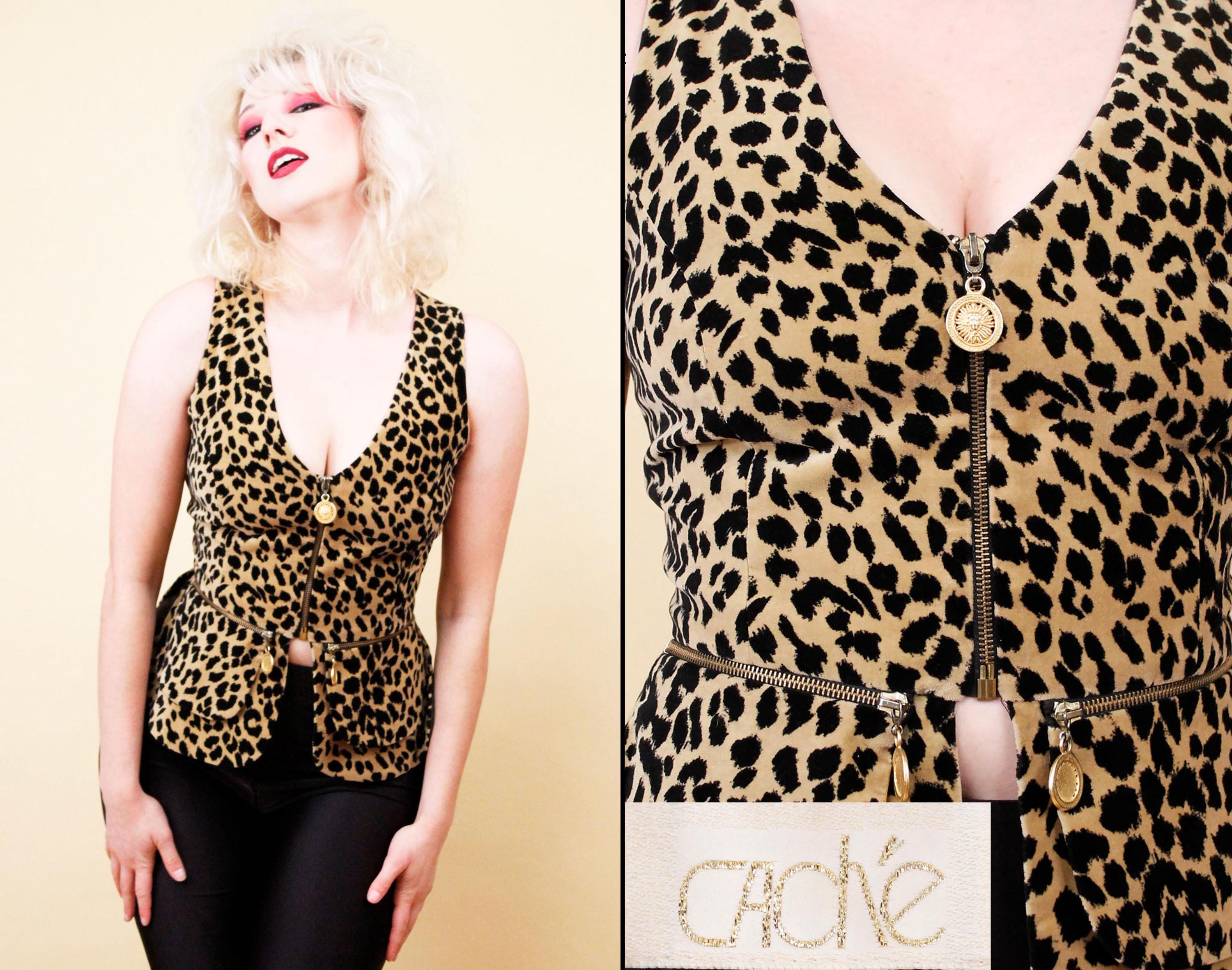 80s 90s Vtg CACHE Leopard Velvet Vest Fran Drescher the Nanny