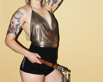 70s Vtg Chainmail Halter Top Women's Xs-M Rock N Roll Hard to Find Whiting Davis Style
