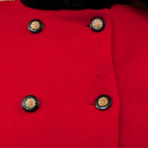 80s Vtg Rothschild Red & Black Faux Fur Wool Military Inspired Pea Coat Double Breasted Button Mock Collar Plus Size Designer L XL 12 tag 14 image 10