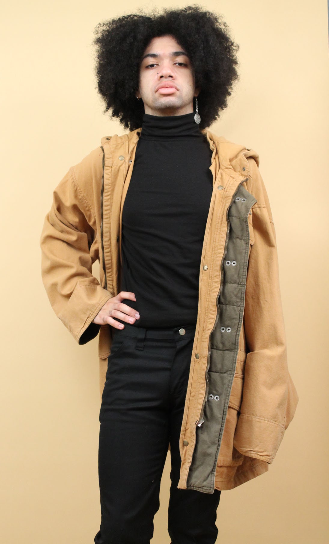 80s 90s Vtg Brown Cotton Canvas Metal Clasp Oversized Chore 80s 90s Vtg Brown Cotton Canvas Metal Clasp Oversized Chore