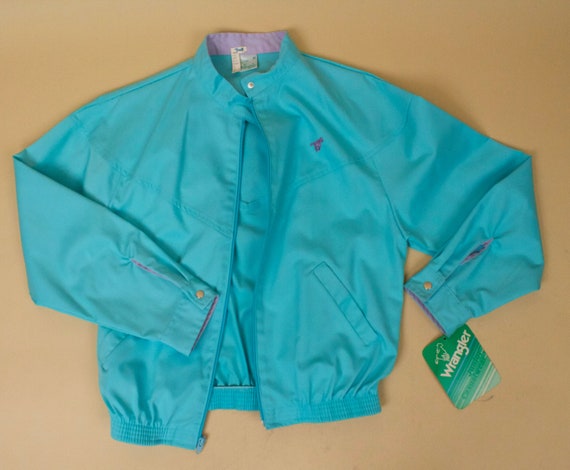 70s 80s Vtg Wrangler Aqua Blue 2 pc Jacket & Pant… - image 10