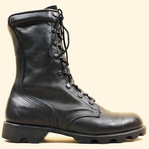 80s 1987 Vtg Black Leather Combat Boots Lace Up Ankle Army Issue Punk Metal Goth Men's US 6 Wide EU 38 Women's 8 7.5