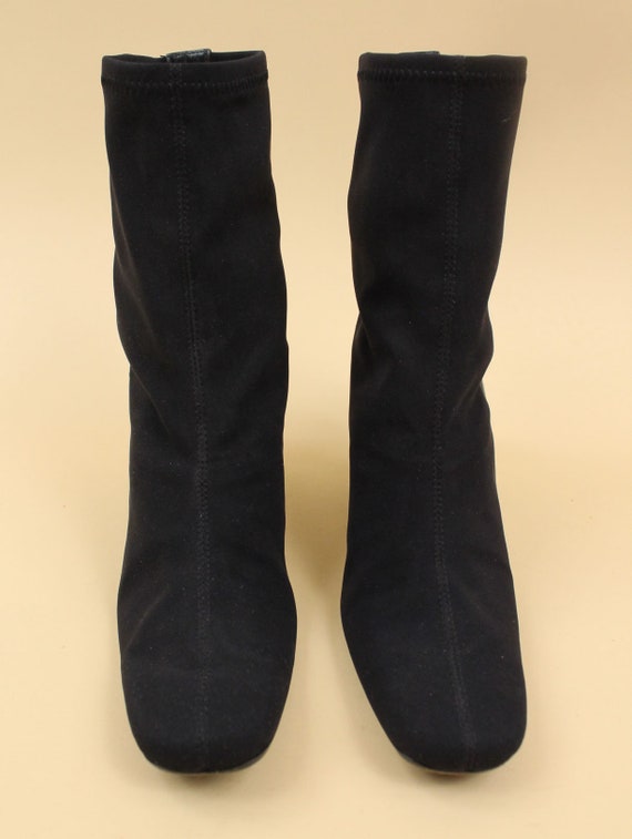 90s Y2K Vtg Black Neoprene & Leather Sock Boot Pu… - image 4