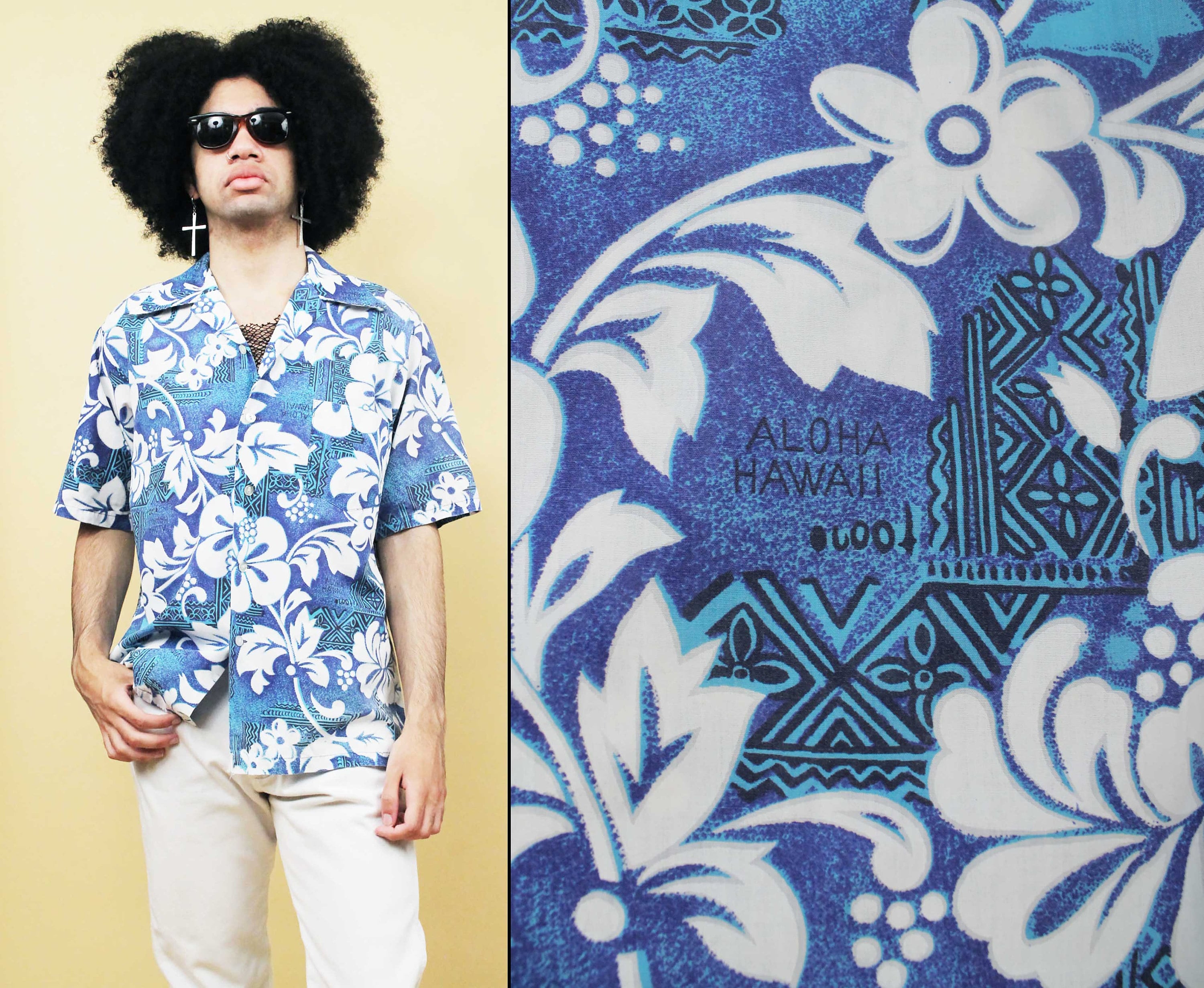 メンズウェア Mr.BlueHawaii 70s Vtg Blue Hawaii Cotton Hawaiian Shirt Aloha Button up