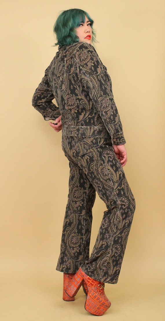 90s 70s Vtg SERIOUS Paisley 2pc Trucker Jacket & … - image 5