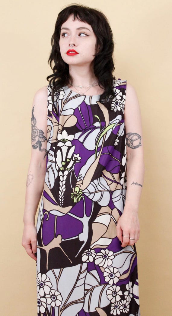 60s Psychedelic Maxi Dress: Vintage Floral Lion P… - image 3