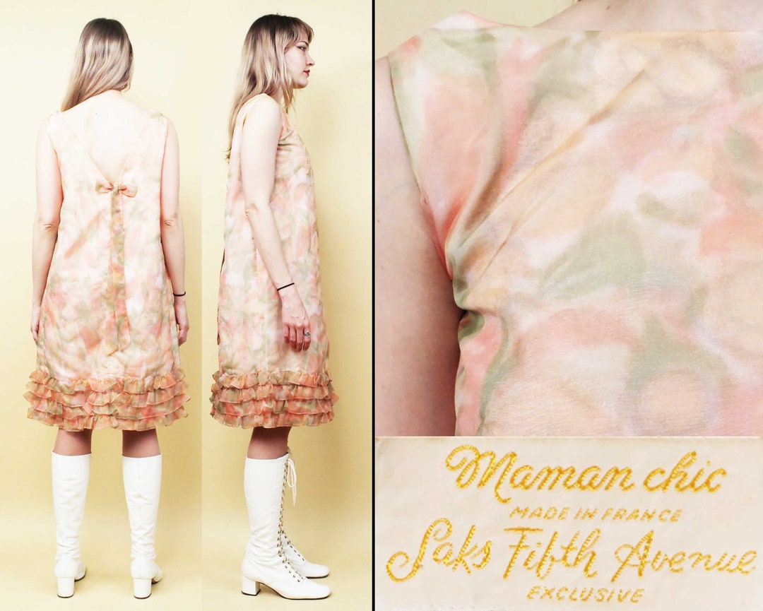 60s Vtg Saks Fifth Avenue Watercolor Floral Pastel Pink Mini Dress Knee  Length Mod Ruffle Layered Hem Mod Formal Women's Medium - Etsy
