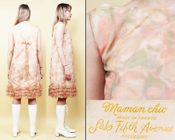 60s Vtg Saks Fifth Avenue Watercolor Floral Pastel Pink Mini Dress Knee  Length Mod Ruffle Layered Hem Mod Formal Women's Medium - Etsy