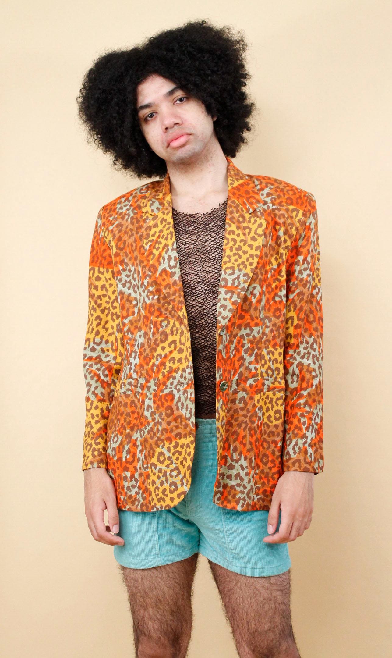 80s Vintage Linen Leopard Print Blazer - Rainbow New Wave Style - Etsy