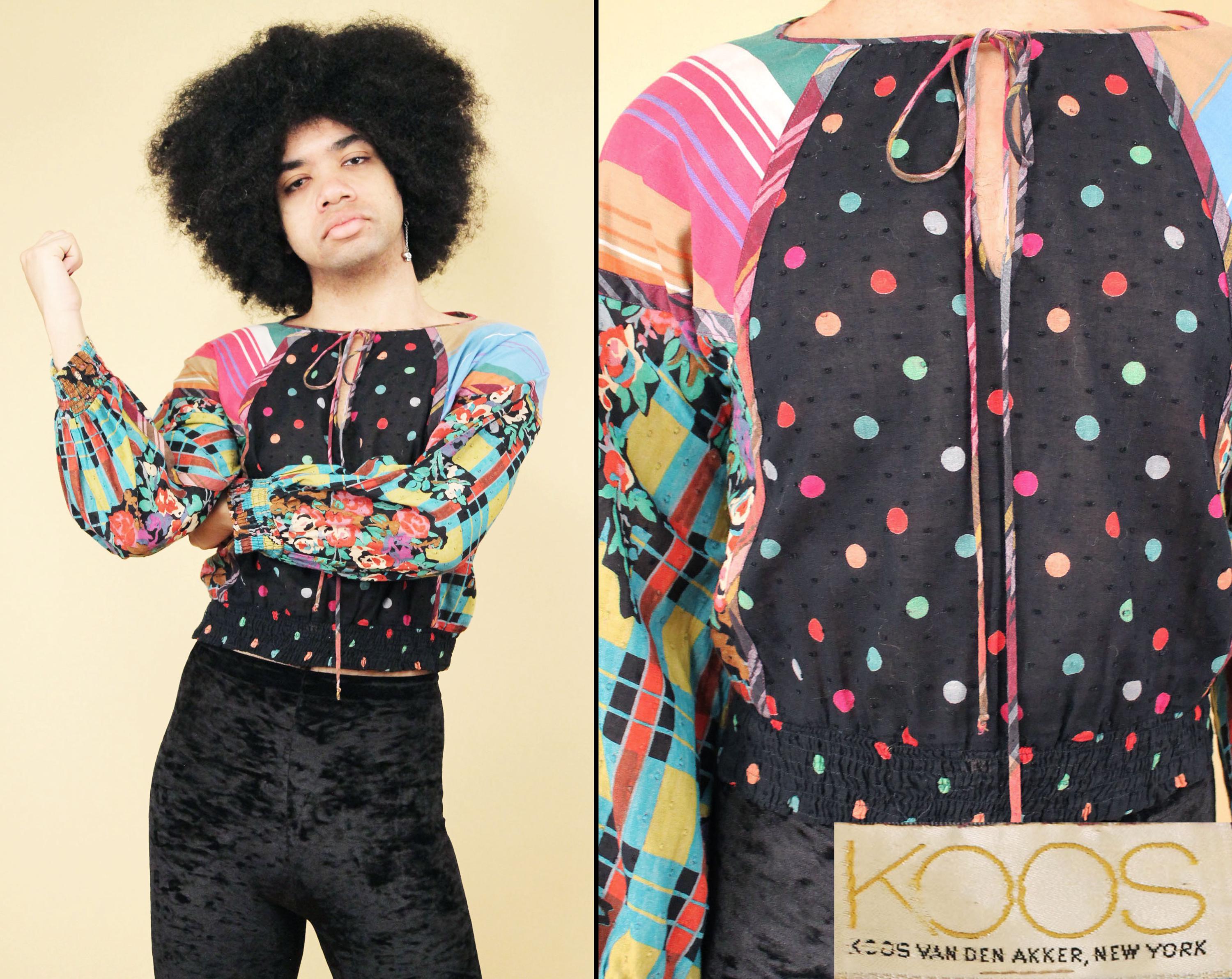 80s Vtg Koos Van Den Akker ブラウス クロップシャツ コットン パッチ 