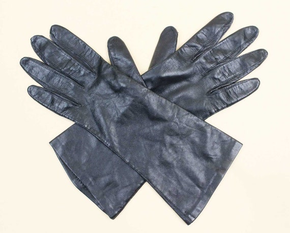 60s Vtg Black Italian Leather Gloves Soft Buttery… - image 1