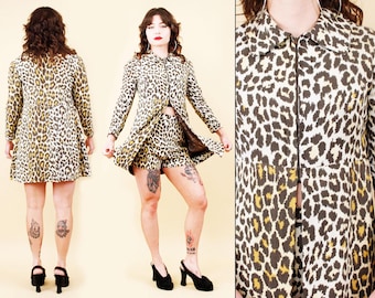 60s Vtg Incredible Handmade Leopard Print 2pc Matching Suit Short Blazer Cat Kitty Mod Women's Xs-Sm B34-35" W26" H36" L30"