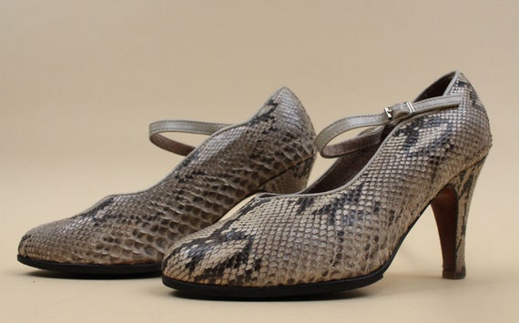 40s 50s Vtg Custom Made Python Snakeskin High Hee… - image 6