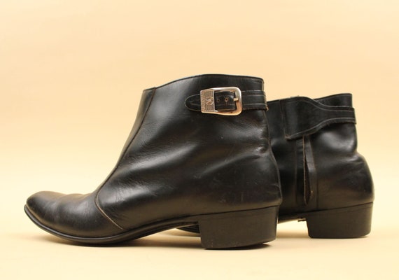 60s Vtg rare Black Leather Ankle Boot Zip Up Chel… - image 5