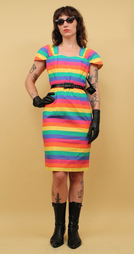 80s 90s Vtg Deadstock NWT Rainbow Striped Cotton … - image 2