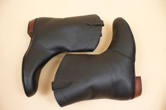 60s Vtg Deadstock Black Faux Leather Mid Calf GOG… - image 10