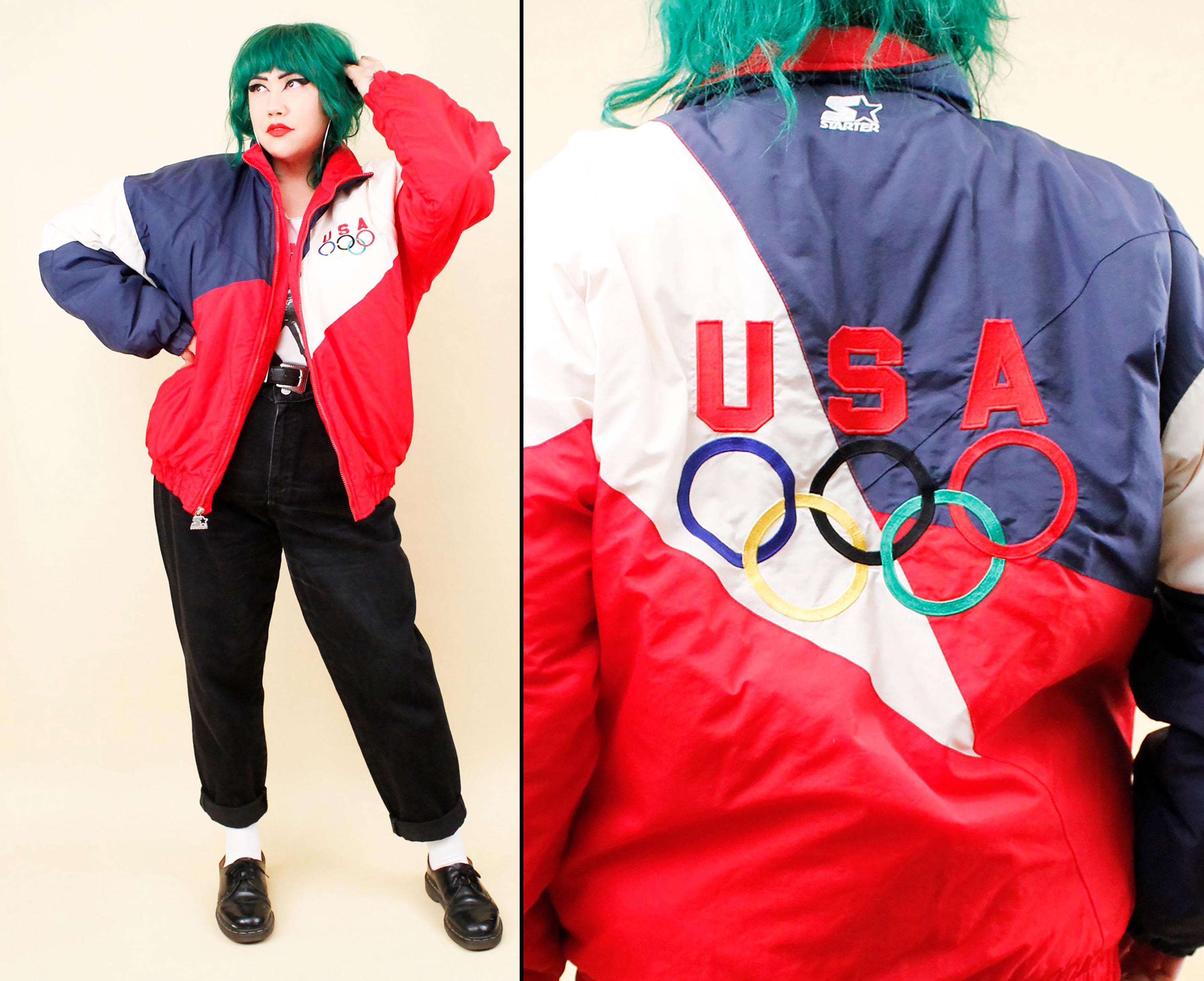 90s Vtg Olympic USA Starter Bomber Puffy Windbreaker Jacket Zip up