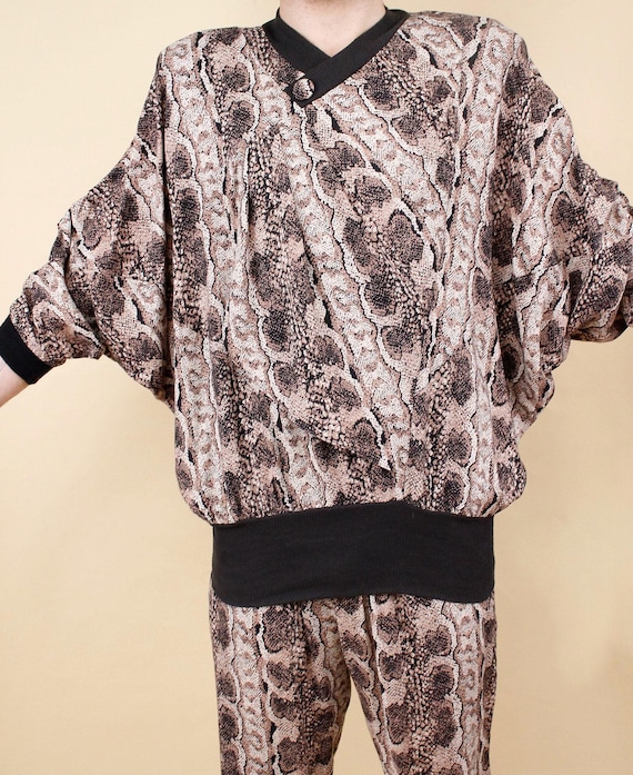 80s Vtg Snake Print Python Rayon 2pc Matching Set… - image 16