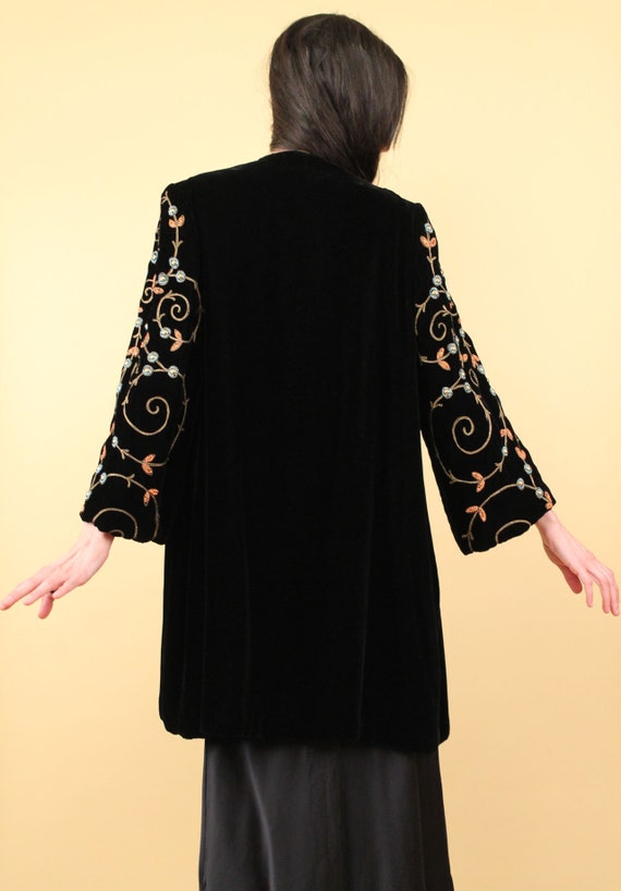 30s 40s Vtg Black Silk Velvet Jacket Bell Sleeve … - image 5