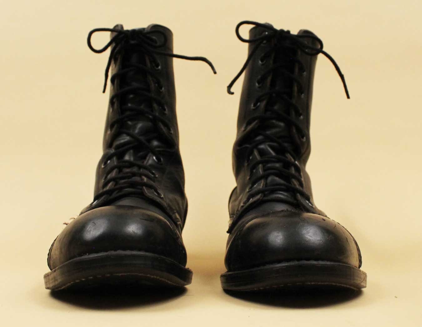 80s 90s 1990 Dated Vtg Black Leather Combat Boots Lace up