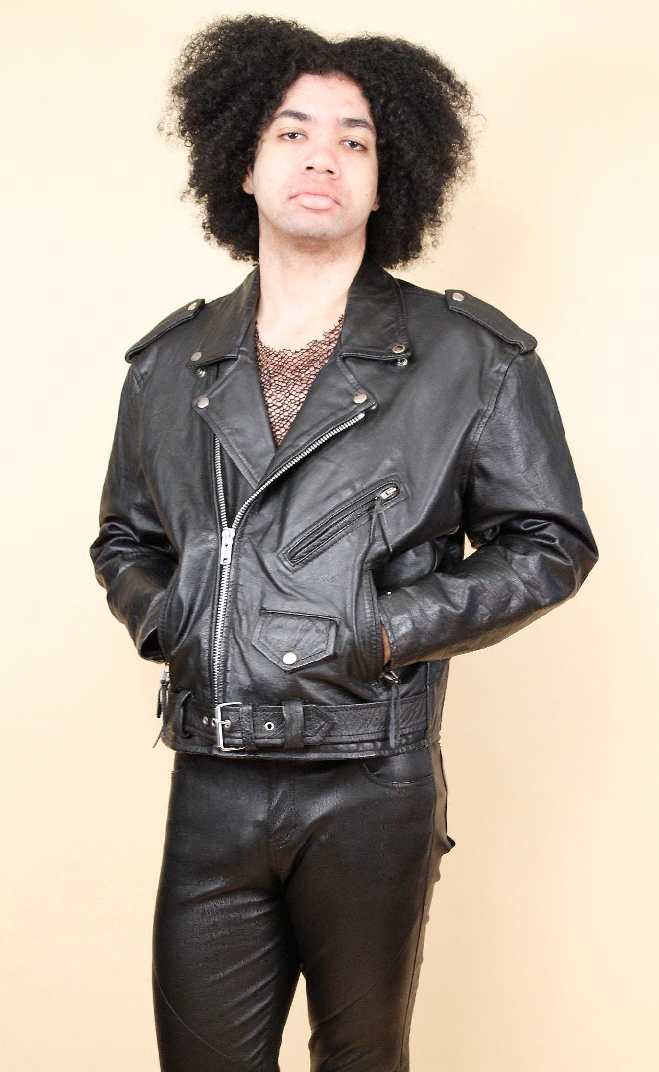 80s 90s Vtg LA ROXX Black Leather Motorcycle Jacket Biker Moto