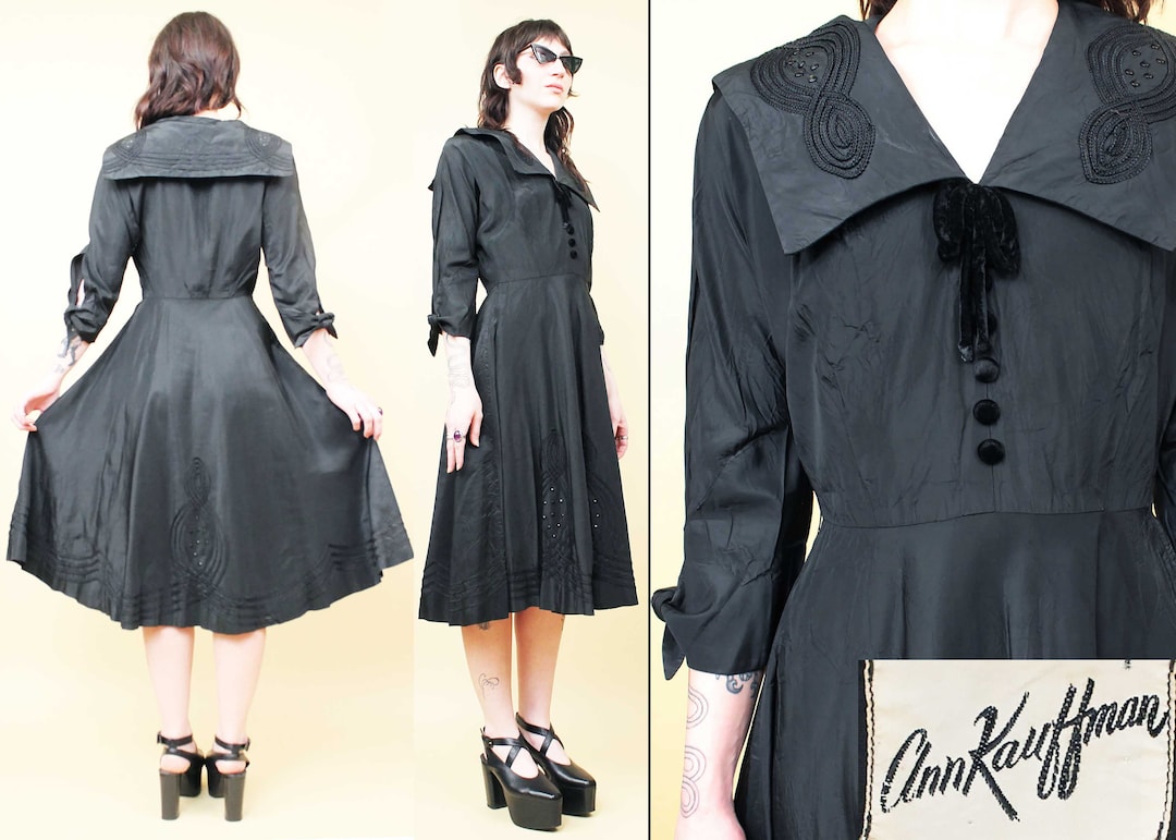 ワンピース ETMON Detachable Sailor Collar Dress, Black Y2k Sailor Dress Women Retro Short Sleeve Tie Midi Dress