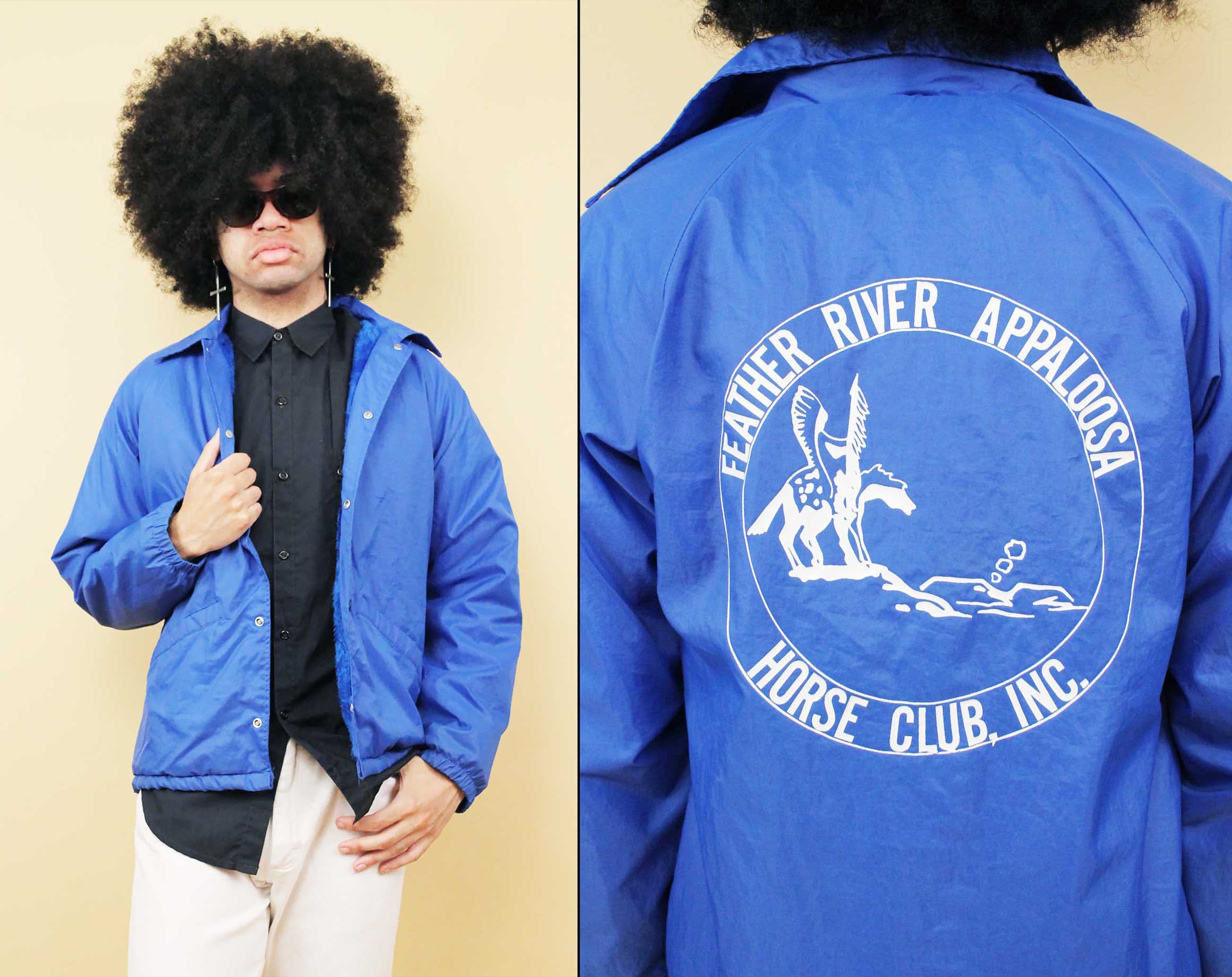 70s 80s Vtg Blue Windbreaker Jacket Snap Button Collared