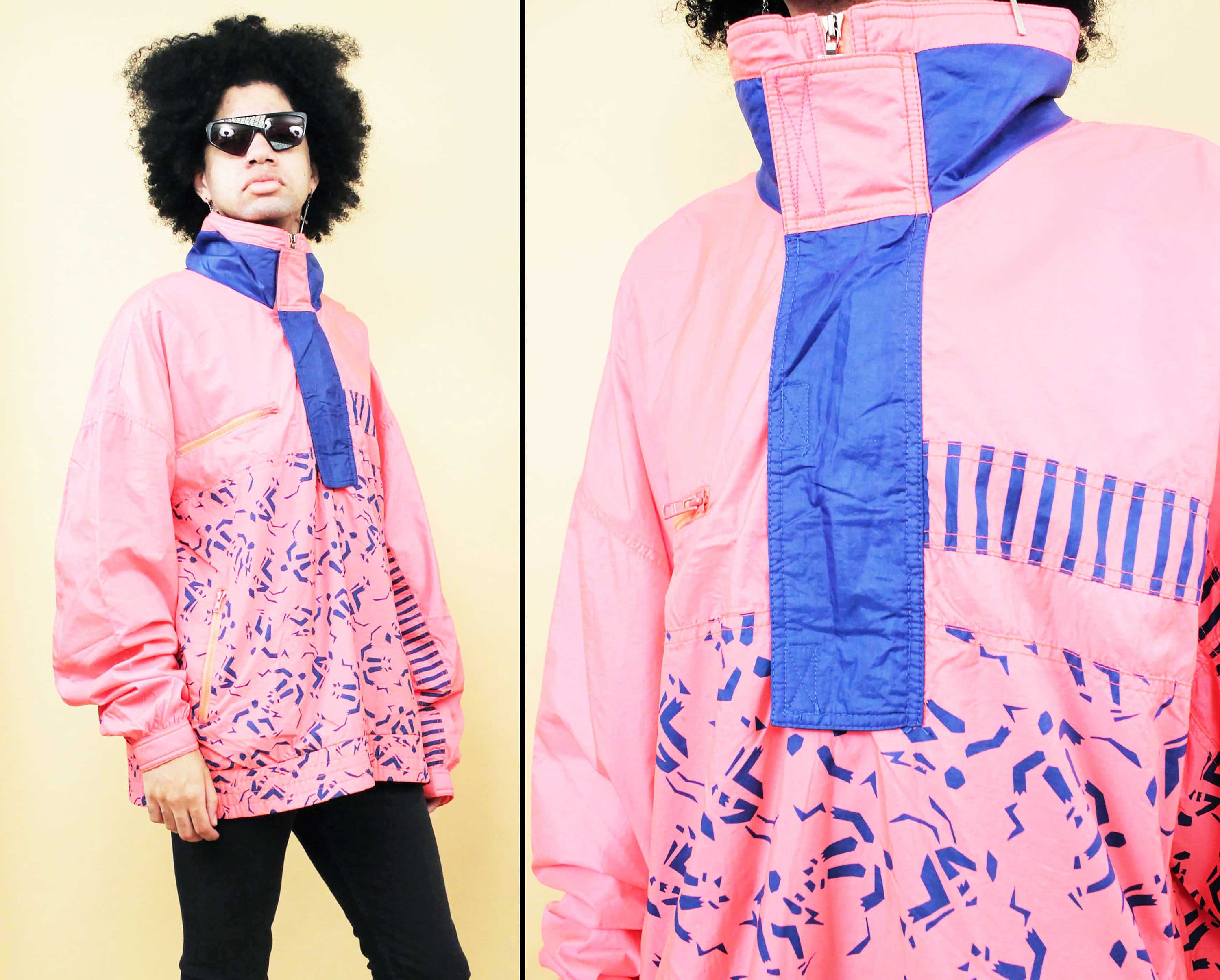 80s 90s Vtg Dayglo Neon Salmon Pink Ski Jacket Windbreaker