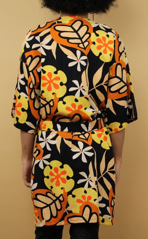 60s 70s Vtg Black Yellow Orange Mod Cotton Psyche… - image 6