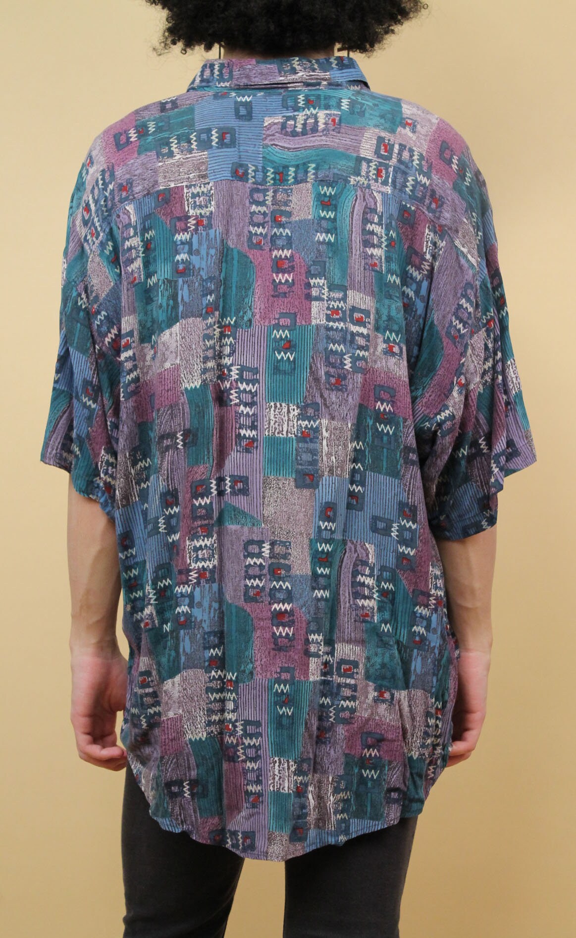 90s Vtg Abstract Print Button up Collared Rayon Shirt