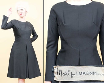 60s Vtg I.Magnin Black Space Age Knee Length Mini Dress Mod Minimalist Modern Women's Small *As-Is*