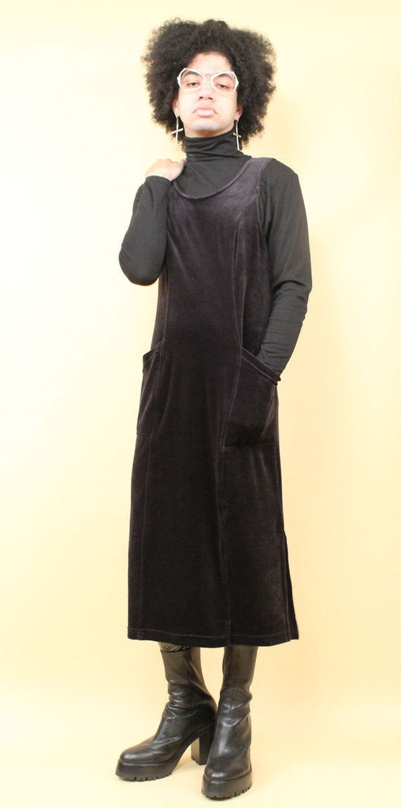 90s Vtg Black Stretch Velvet Sheath Dress Sleevel… - image 8