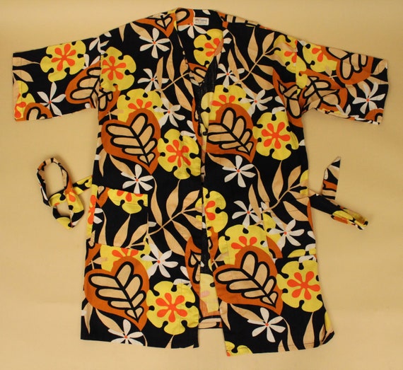 60s 70s Vtg Black Yellow Orange Mod Cotton Psyche… - image 9