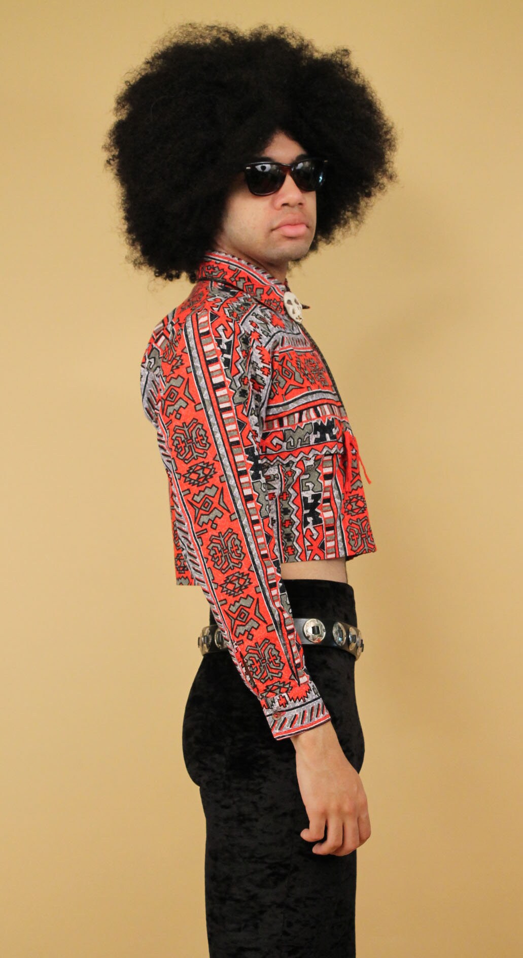 theredthread S symbol bicolor tops wh×bk 80s Vtg Red South Western Print Silver Concho Fringe