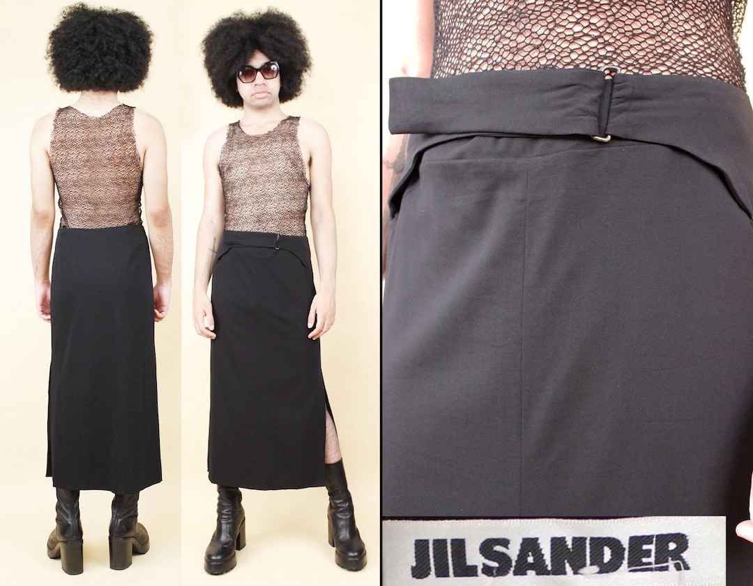 90s Y2K Vtg Jil Sander Black Minimalist Velcro Buckle Skirt