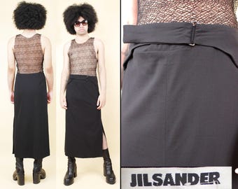90s Y2K Vtg Jil Sander Black Minimalist Velcro Buckle Skirt