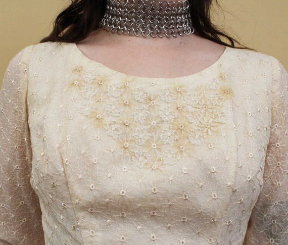 50s 60s Vtg Wedding Bridal Gown Embroidered Lace … - image 7
