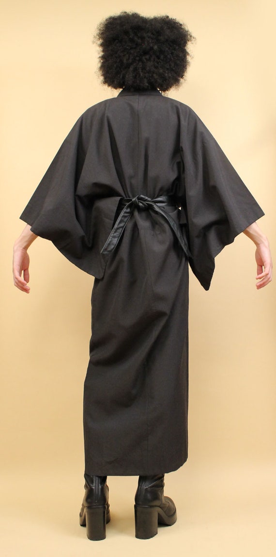 60s Vtg Black Heavy Weight Kimono Boxy Robe Japan… - image 6