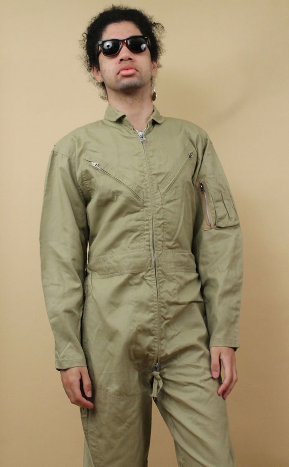 60s 70s Vtg Light Green Zipper Coverall Jumpsuit Double