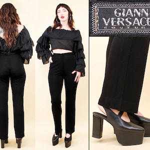 90s Vtg Gianni Versace Couture Black Pants Straight Leg Trouser