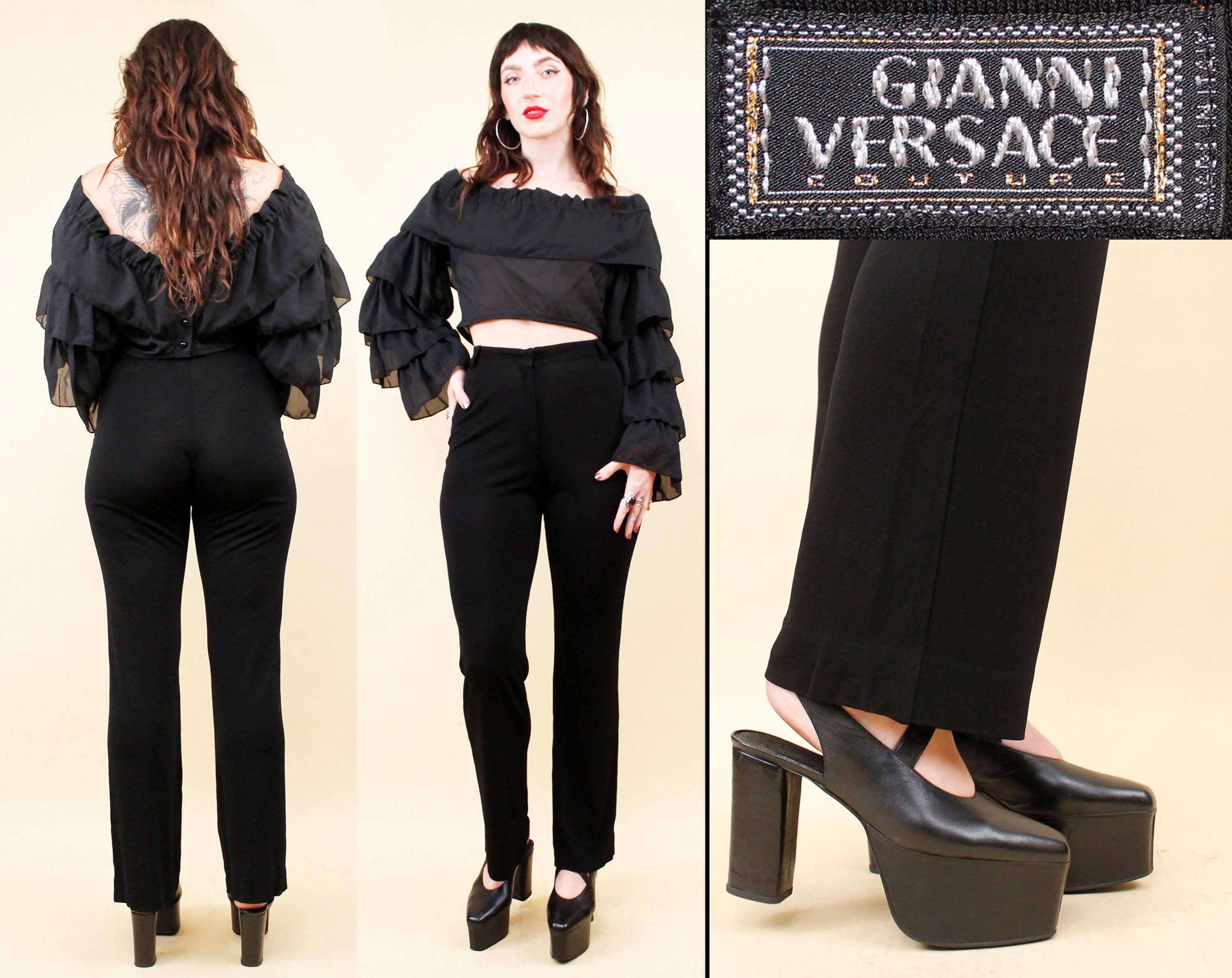 90s Vtg Gianni Versace Couture Black Pants Straight Leg Trouser