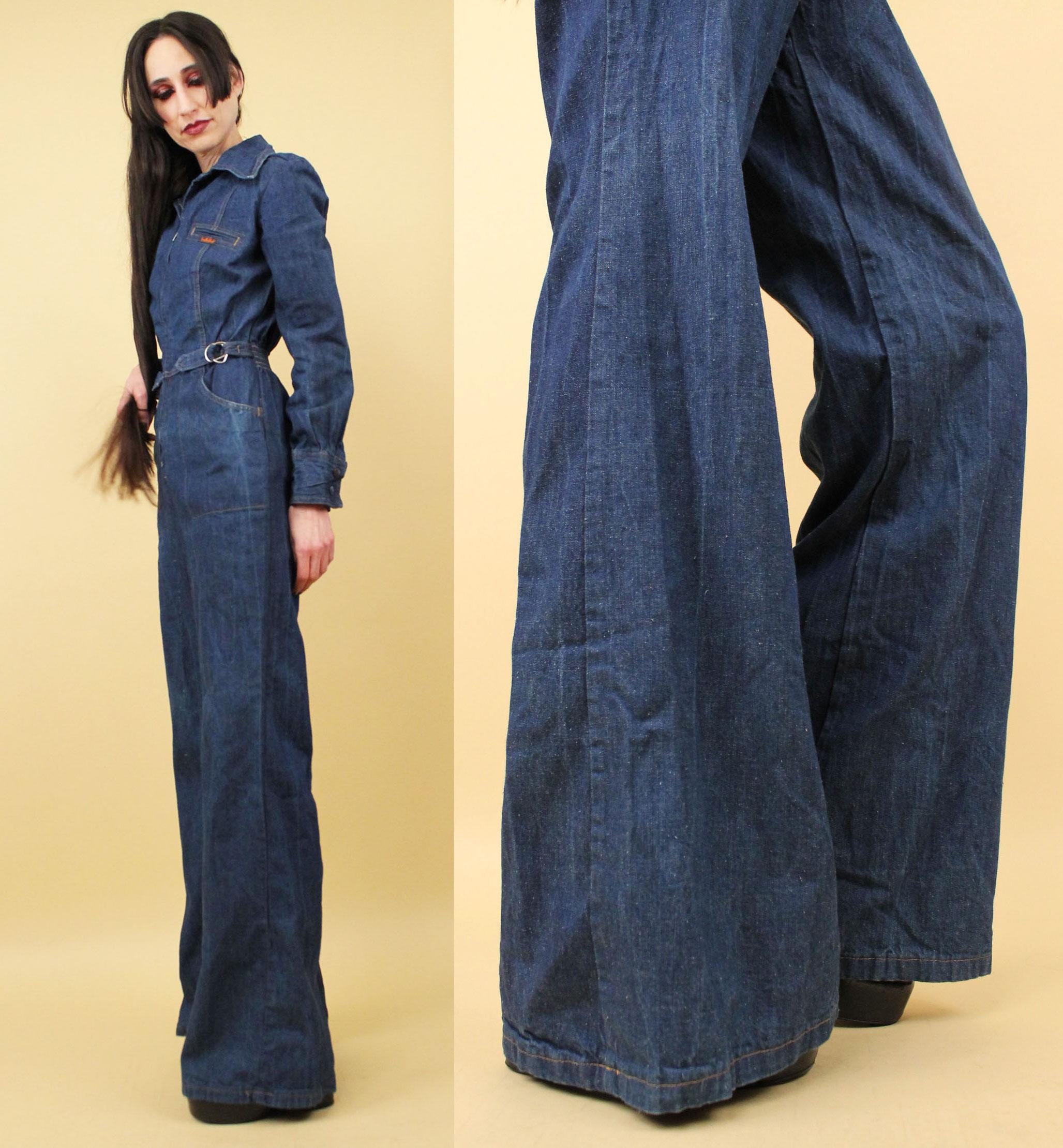 70s Vtg Landlubber Blue Jean Denim Zip up Wide Leg Jumpsuit