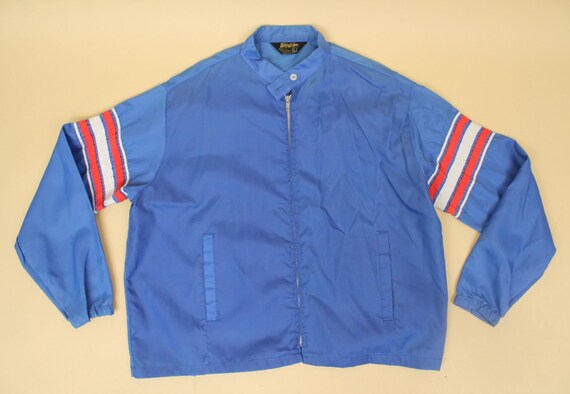 60s 70s Vtg Blue Nylon Stripe Mod Zip up Jacket Racer Sport